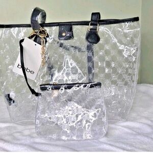 New
BEBE, Caitlin, Clear Tote with Matching Pouch - CLEAR/BLACK